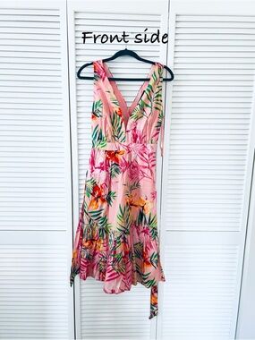 New York & Company Pink Tropical Print Dress